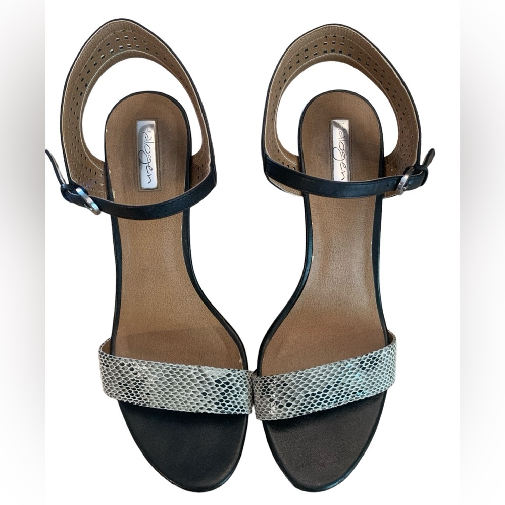 Nordstrom Halogen Snakeskin Strappy Wedge Size 9 Black